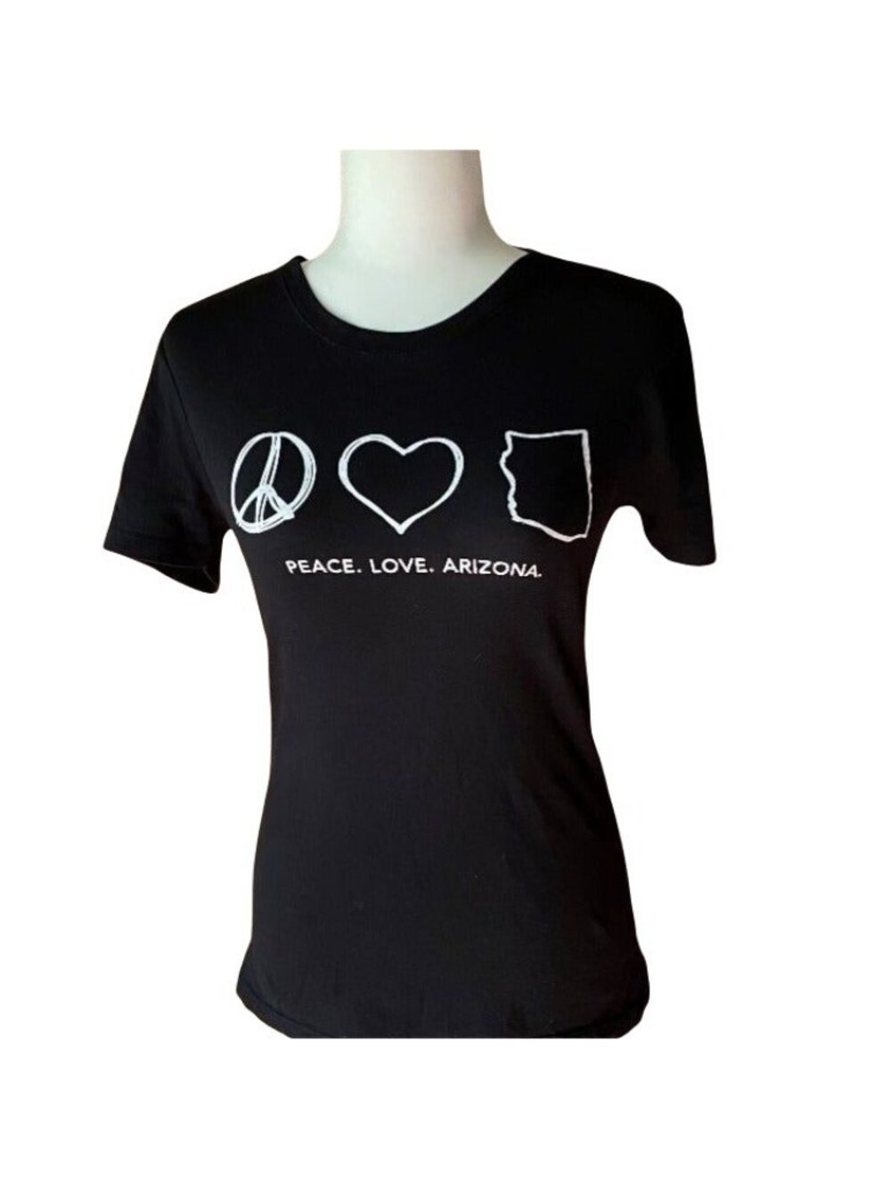 'Peace. Love. Arizona.' Womens Short Sleeve Graphic T-Shirt-Medium-GUC
